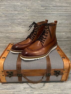 Men's Brown Leather Lace-Up Boots with White Lug Sole